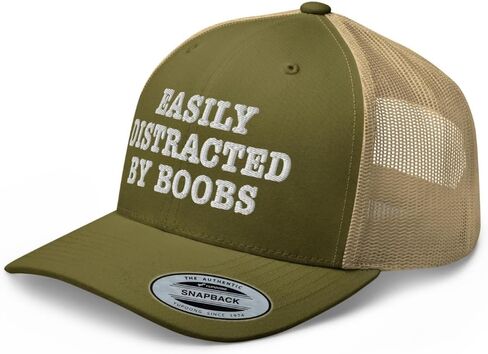 NX Easily Distracted by Boobs Embroidered Trucker Hat Curved Bill Mid Crown Snapback Funny Adult Humor Cap in Kuwait