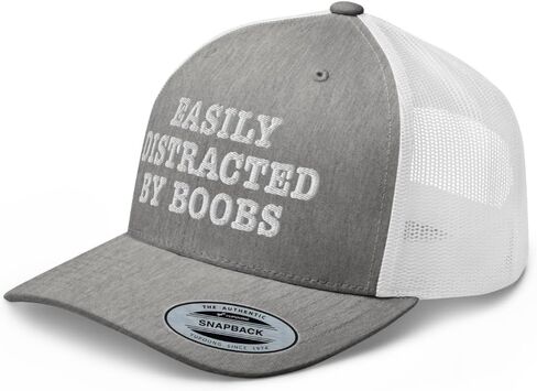 NX Easily Distracted by Boobs Embroidered Trucker Hat Curved Bill Mid Crown Snapback Funny Adult Humor Cap in Kuwait
