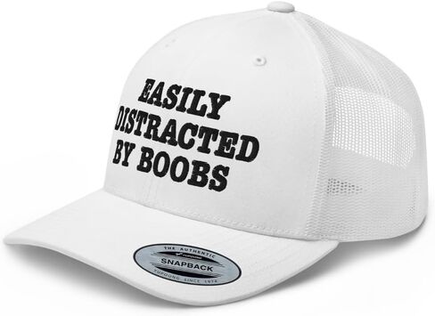 NX Easily Distracted by Boobs Embroidered Trucker Hat Curved Bill Mid Crown Snapback Funny Adult Humor Cap in Kuwait