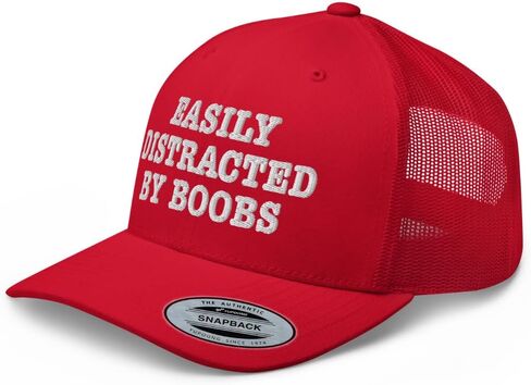 NX Easily Distracted by Boobs Embroidered Trucker Hat Curved Bill Mid Crown Snapback Funny Adult Humor Cap in Kuwait