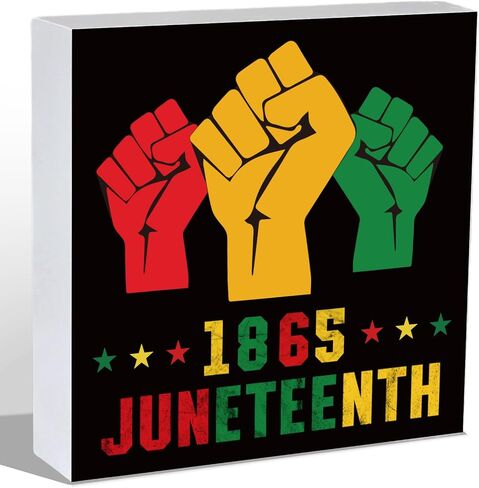 YUNKKIN Juneteenth Decorations Juneteenth 1865 Sign Indoor Home Room Office Bathroom Wood Box Rustic Wooden Shelf Desk Decor Season Sign House Warming Gifts 5.9 x 5.9 Inch in Kuwait