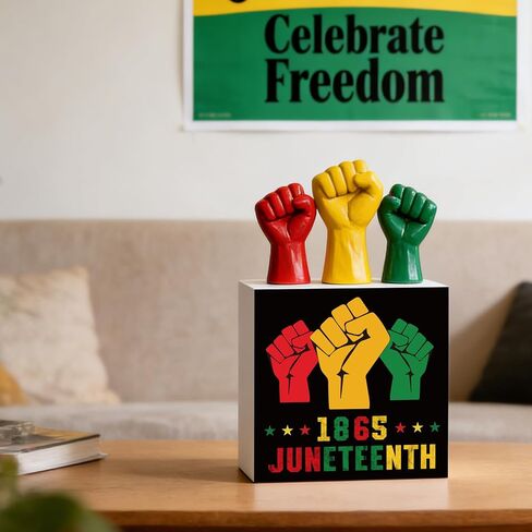 YUNKKIN Juneteenth Decorations Juneteenth 1865 Sign Indoor Home Room Office Bathroom Wood Box Rustic Wooden Shelf Desk Decor Season Sign House Warming Gifts 5.9 x 5.9 Inch in Kuwait