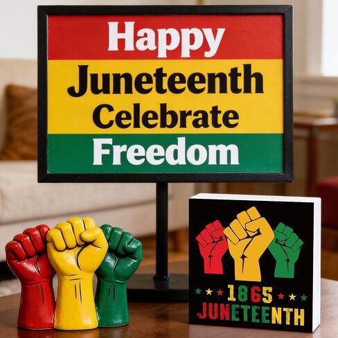 YUNKKIN Juneteenth Decorations Juneteenth 1865 Sign Indoor Home Room Office Bathroom Wood Box Rustic Wooden Shelf Desk Decor Season Sign House Warming Gifts 5.9 x 5.9 Inch in Kuwait