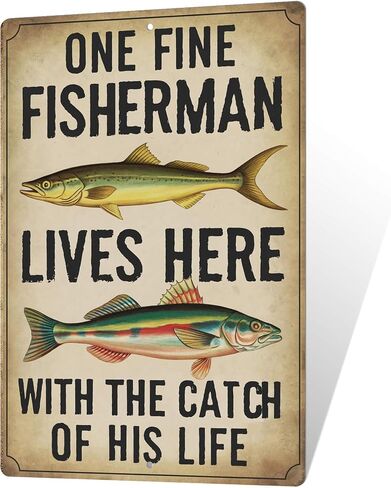 Putuo Decor Funny Fishing Sign For Lake House Gone Fishing Tin Sign Vintage One Fine Fisherman Lives Here With The Catch Of His Life Metal Signs For Fishing Gifts Fisherman Decor 8x12 Inches in Kuwait