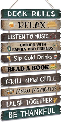 Tatuo Deck Rules Wooden Signs Funny Rules Signs Decorative Outdoor Regulations Plaque Wall Decor for Bar Campsite Cabin Tent Deck Sign Backyard Outdoors Home 11 x17 Inch in Kuwait