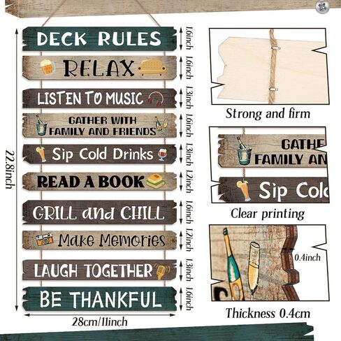 Tatuo Deck Rules Wooden Signs Funny Rules Signs Decorative Outdoor Regulations Plaque Wall Decor for Bar Campsite Cabin Tent Deck Sign Backyard Outdoors Home 11 x17 Inch in Kuwait