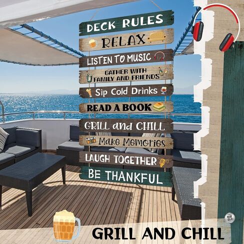 Tatuo Deck Rules Wooden Signs Funny Rules Signs Decorative Outdoor Regulations Plaque Wall Decor for Bar Campsite Cabin Tent Deck Sign Backyard Outdoors Home 11 x17 Inch in Kuwait