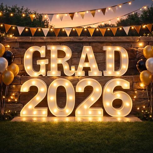 Graduation Class of 2026 Decorations, 8 LED Marquee Light Up Letters “GRAD 2026" for Graduation Party Decor, 2026 Graduation Decorations Party Supplies in Saudi Arabia