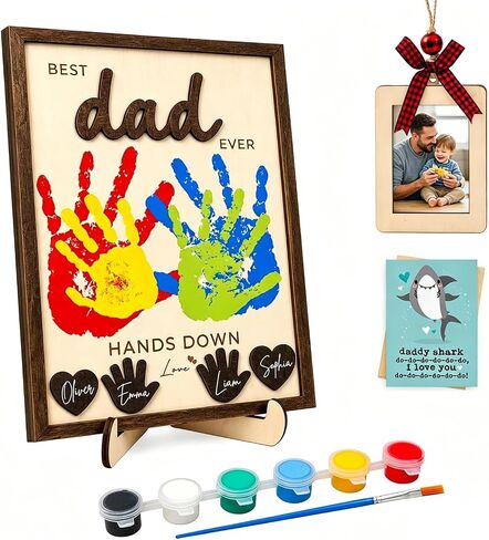 مجموعة طباعة يدوية مقاس 10 بوصات من Best Dad Ever DIY مع طلاء أكريليك، إطار خشبي تذكاري للعائلة، هدية فنية شخصية للأب بابا، هدية عيد ميلاد الأب من الأطفال in Kuwait