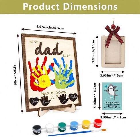 مجموعة طباعة يدوية مقاس 10 بوصات من Best Dad Ever DIY مع طلاء أكريليك، إطار خشبي تذكاري للعائلة، هدية فنية شخصية للأب بابا، هدية عيد ميلاد الأب من الأطفال in Kuwait