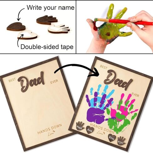 مجموعة طباعة يدوية مقاس 10 بوصات من Best Dad Ever DIY مع طلاء أكريليك، إطار خشبي تذكاري للعائلة، هدية فنية شخصية للأب بابا، هدية عيد ميلاد الأب من الأطفال in Kuwait