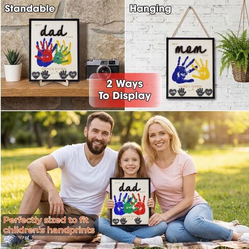 مجموعة طباعة يدوية مقاس 10 بوصات من Best Dad Ever DIY مع طلاء أكريليك، إطار خشبي تذكاري للعائلة، هدية فنية شخصية للأب بابا، هدية عيد ميلاد الأب من الأطفال in Kuwait