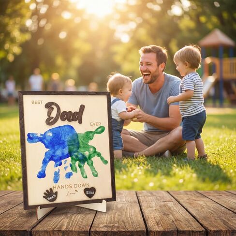 مجموعة طباعة يدوية مقاس 10 بوصات من Best Dad Ever DIY مع طلاء أكريليك، إطار خشبي تذكاري للعائلة، هدية فنية شخصية للأب بابا، هدية عيد ميلاد الأب من الأطفال in Kuwait