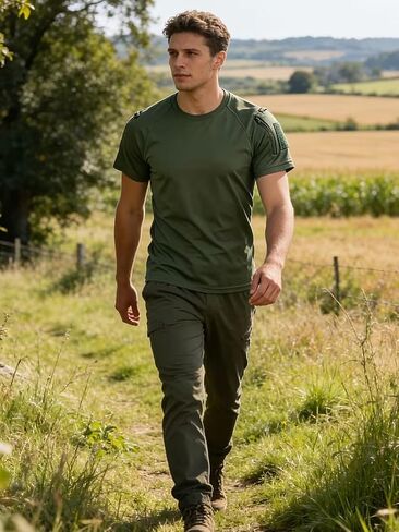 Men's Short Sleeve Tactical T-Shirt, Multi Pocket Lapel Shirt, Summer Outdoor Sports American Style Casual Top in Kuwait