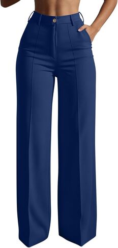 Work Pants Women High Waisted Dressy Casual Button Dress Pants Straight Leg Work Office Comfy Trousers with Pockets in Saudi Arabia