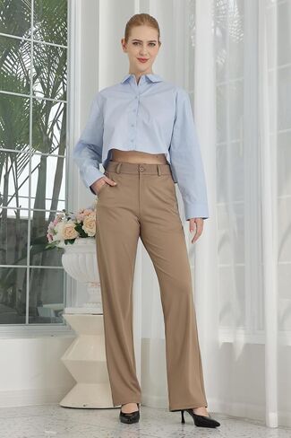 سروال فستان حريمي سروال ضيق واسع للعمل مكتب بنطلون واسع الخصر عالي الخصر بنطلون عمل Bootcut in Kuwait