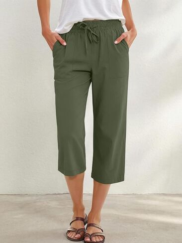 Women Capris Pants Summer Casual Loose Drawstring High Waist Cropped Trousers Elastic Lounge Wear in Kuwait