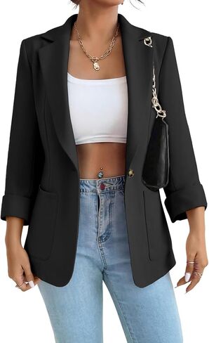 Women Business Blazer Jacket Stretch Lapel Collar Long Sleeve Lapel Pockets Notched Collar Casual Work Office Blazers in Saudi Arabia