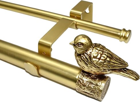 Antique Gold Double Curtain Rod for Windows 68-140 Inch, Adjustable 72-144 Inch Long Decorative Dual Drapery Rod with Bird Ends，Heavy Duty Curtain Rods Vintage for Blackout Curtains in Saudi Arabia