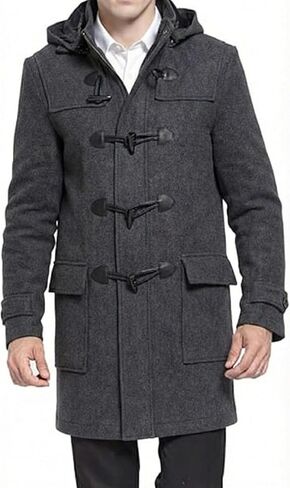 SBL SOUTH BEACH LEATHER Men’s Black Duffle Coat with Hood - Winter Wool Blend Long Car Coat - Toggle Button Closure in Saudi Arabia