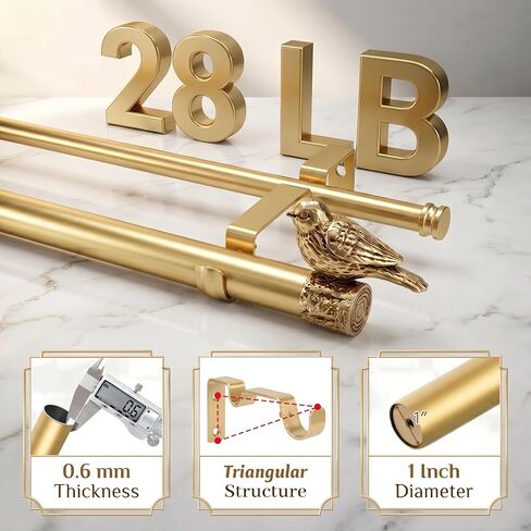 Antique Gold Double Curtain Rod for Windows 68-140 Inch, Adjustable 72-144 Inch Long Decorative Dual Drapery Rod with Bird Ends，Heavy Duty Curtain Rods Vintage for Blackout Curtains in Saudi Arabia