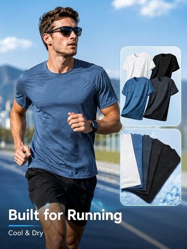 4 Pack Men's Running T-Shirt Multi-Pack, Athletic Shirts for Gym and Fitness, Ice Silk Cooling, Short Sleeve Sports Tops in Kuwait