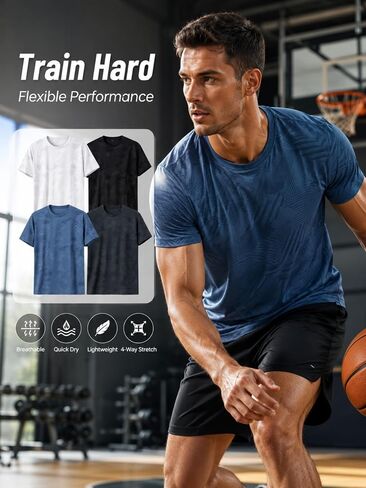 4 Pack Men's Running T-Shirt Multi-Pack, Athletic Shirts for Gym and Fitness, Ice Silk Cooling, Short Sleeve Sports Tops in Kuwait