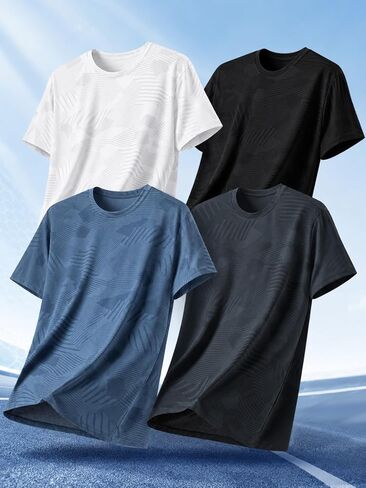 4 Pack Men's Running T-Shirt Multi-Pack, Athletic Shirts for Gym and Fitness, Ice Silk Cooling, Short Sleeve Sports Tops in Kuwait