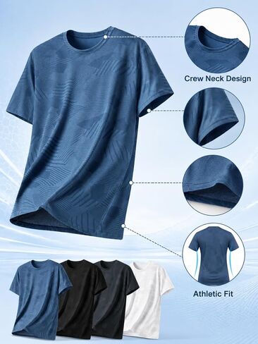 4 Pack Men's Running T-Shirt Multi-Pack, Athletic Shirts for Gym and Fitness, Ice Silk Cooling, Short Sleeve Sports Tops in Kuwait