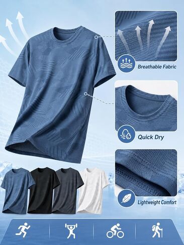 4 Pack Men's Running T-Shirt Multi-Pack, Athletic Shirts for Gym and Fitness, Ice Silk Cooling, Short Sleeve Sports Tops in Kuwait