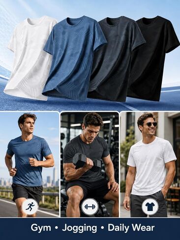4 Pack Men's Running T-Shirt Multi-Pack, Athletic Shirts for Gym and Fitness, Ice Silk Cooling, Short Sleeve Sports Tops in Kuwait