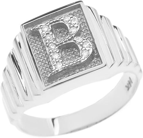 Personalized Men's 925 Sterling Silver Layered Band Square Face Diamond Initial Letter "A-Z" Ring in Kuwait