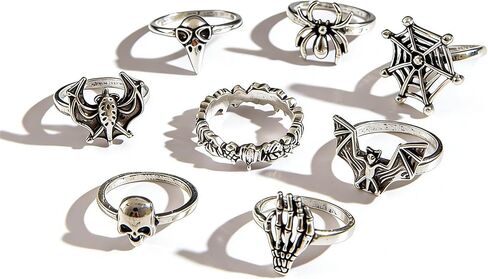 Men's Gothic Punk Rings Vintage Silver Open Rings Set Hippie Rings Cool Star Ring Statement Stacking Ring for Men Party Accessories in Saudi Arabia