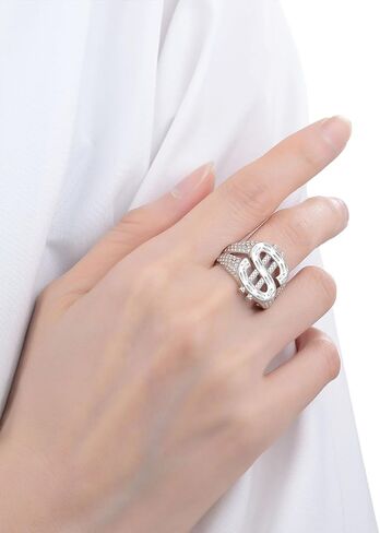 4 pcs Dollar Signet Ring, Gold Silver Hip Hop Rap Punk Ring with Adjustable Opening and Crystal Dollar Signet in Saudi Arabia