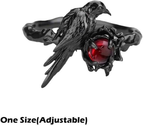 Gothic Crow Adjustable Ring with Red Zircon – Black Alloy Cosplay Jewelry for Costume Events,Unisex Design in Kuwait
