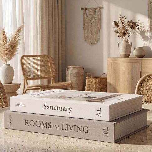 Decorative Books with Storage (Caramel/Beige) – Set of 2 Faux Linen Book Boxes with Aesthetic Covers – Enhance Your Coffee Table, Bookshelf Decor – Hidden Storage for Photos, Keepsakes, and Jewelry in Saudi Arabia