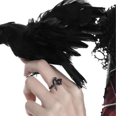 Gothic Crow Adjustable Ring with Red Zircon – Black Alloy Cosplay Jewelry for Costume Events,Unisex Design in Kuwait