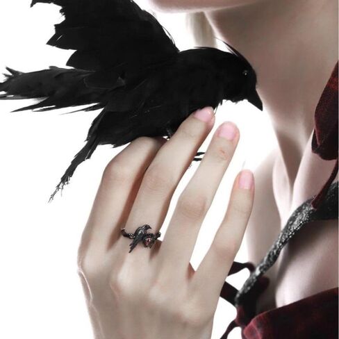 Gothic Crow Adjustable Ring with Red Zircon – Black Alloy Cosplay Jewelry for Costume Events,Unisex Design in Kuwait