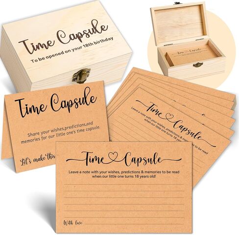 Time Capsule Box 1st Birthday, Baby Time Capsule Kit with 50 Cards, Party Games & Guest Activities, Baby Shower Decor Storage Box, Memorial Blessing Quotes Keepsake Gift in Saudi Arabia