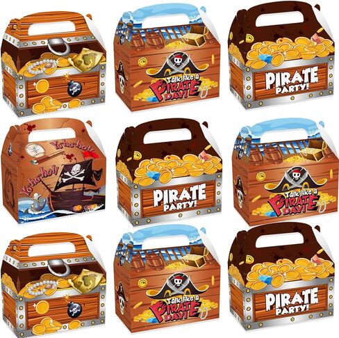 12 PCS Treasure Treat Chest Boxes Pirate Treasure Chest Party Favor Box Present Goodie Boxes for Halloween Game Pirate Theme Party Supplies in Kuwait