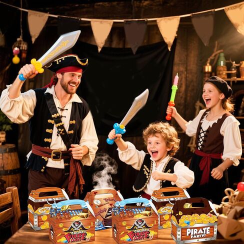 12 PCS Treasure Treat Chest Boxes Pirate Treasure Chest Party Favor Box Present Goodie Boxes for Halloween Game Pirate Theme Party Supplies in Kuwait
