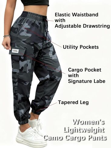 Women's Lightweight Hiking Cargo Pants | Quick-Dry Tactical Pants with Elastic Waist & Tapered Leg in Kuwait