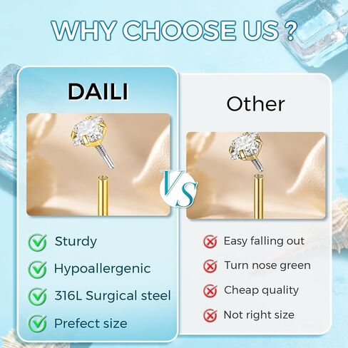 Nose Rings Studs for Women Men, 20G 18G 14K Gold Silver Hypoallergenic Surgical Stainless Steel Nose Rings CZ Heart Star Internally Threaded Nose Stud Flat Back Earrings Tragus Helix Piercing Jewelry in Saudi Arabia