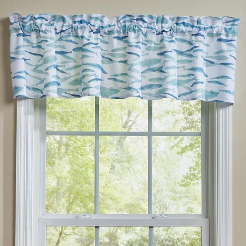 Split P School's Out Fish Valance 60" x 14", Blue Aquatic Printed Short Café Curtain, Unlined Cotton Fabric Oceanic Window Topper for Beach Coastal Decor and Nautical Kitchen Styles in Saudi Arabia