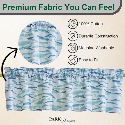 Split P School's Out Fish Valance 60" x 14", Blue Aquatic Printed Short Café Curtain, Unlined Cotton Fabric Oceanic Window Topper for Beach Coastal Decor and Nautical Kitchen Styles in Saudi Arabia