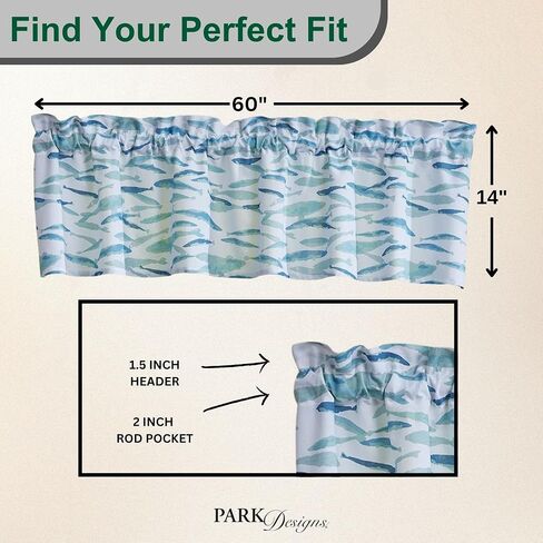 Split P School's Out Fish Valance 60" x 14", Blue Aquatic Printed Short Café Curtain, Unlined Cotton Fabric Oceanic Window Topper for Beach Coastal Decor and Nautical Kitchen Styles in Saudi Arabia