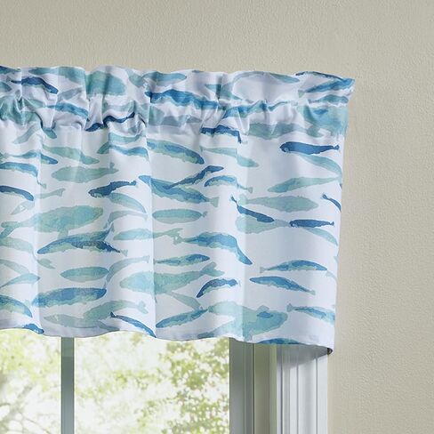 Split P School's Out Fish Valance 60" x 14", Blue Aquatic Printed Short Café Curtain, Unlined Cotton Fabric Oceanic Window Topper for Beach Coastal Decor and Nautical Kitchen Styles in Saudi Arabia