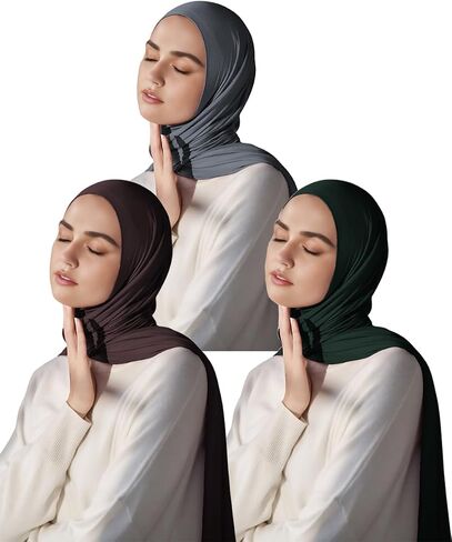 Harewom Muslim Hijab for Women Scarf Large Headscarves Soft Head Wraps Long Turban Headwraps Tie Stretch Hair Wraps Headbands 3 Pack in Kuwait