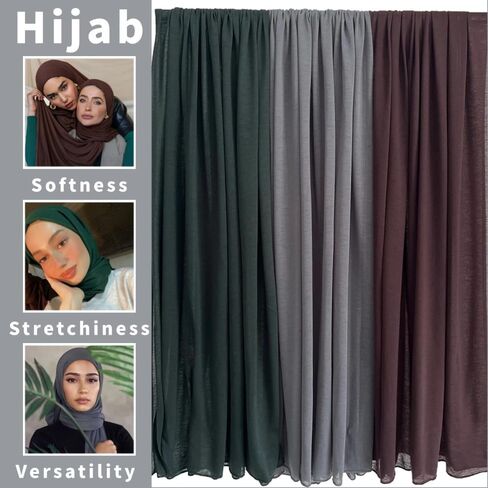 Harewom Muslim Hijab for Women Scarf Large Headscarves Soft Head Wraps Long Turban Headwraps Tie Stretch Hair Wraps Headbands 3 Pack in Kuwait