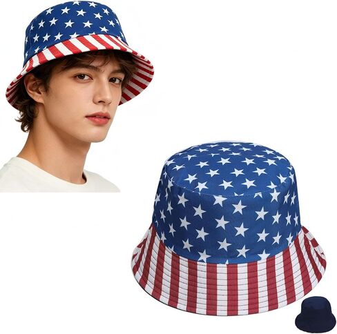 American Flag Bucket Hat,Casual Fisherman Cap Golf Boonie Hats Travel Beach Sun Hat for Independence Day Blue in Kuwait